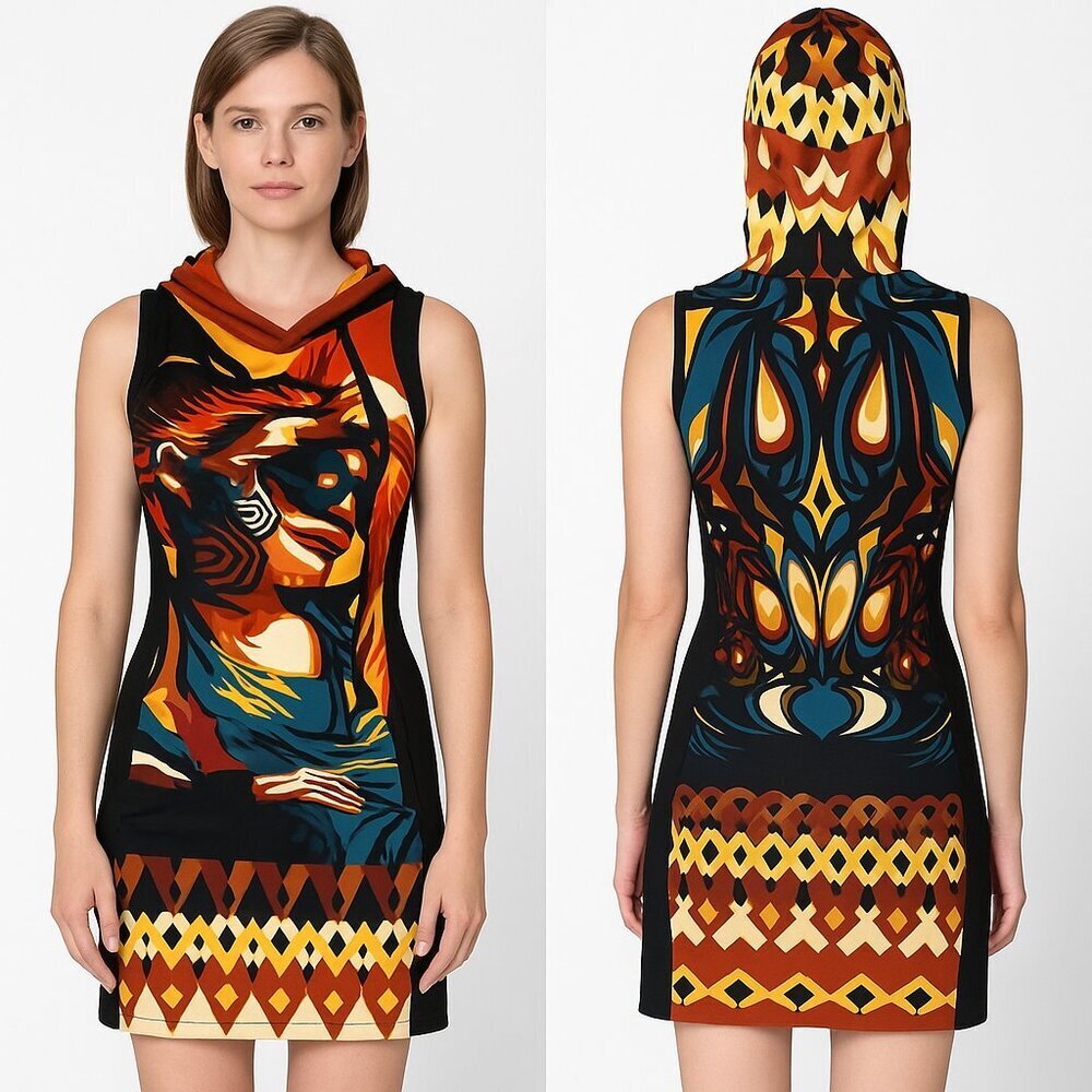 Animated Closet Sleeveless Graphic Bodycon Hoodie Dress Size M – Multicolor Art